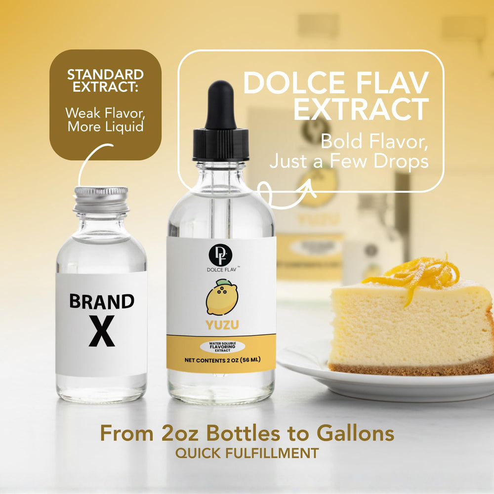 Dolce Flav Yuzu glaze on a dessert for a glossy finish.