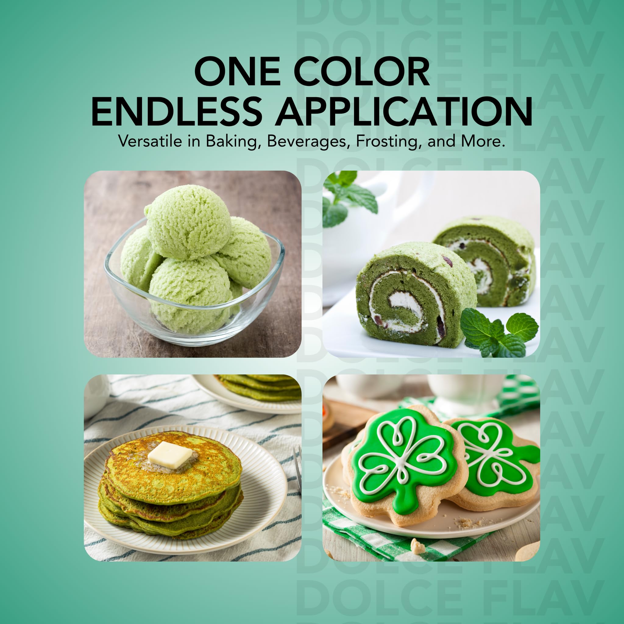 Dolce Flav green coloring for baking cupcakes with bright tint.