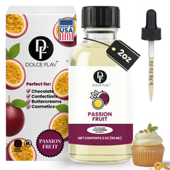 Dolce Flav passion fruit extract bottle boosts baking with tropical aroma.