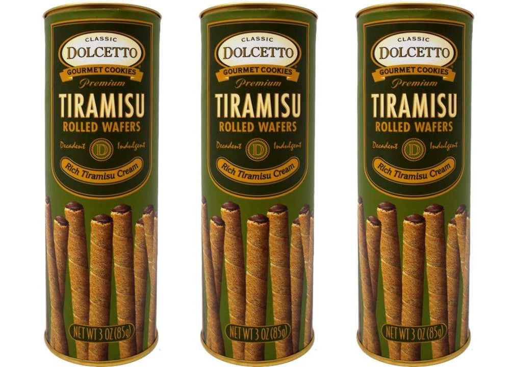 Dolcetto cream filled rolled wafers tiramisu, ideal with coffee.