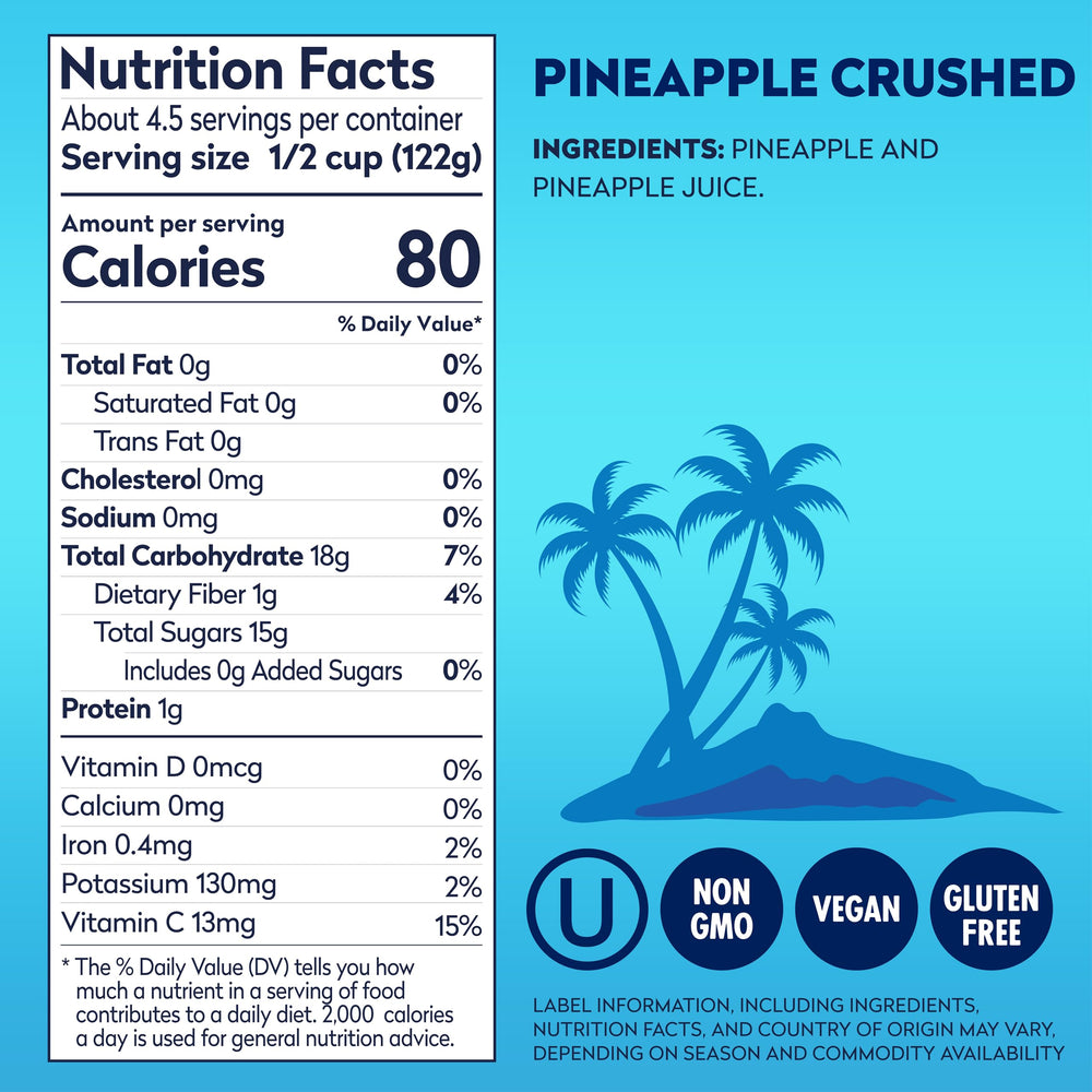 Dole crushed pineapple closeup texture shows natural fruit pieces