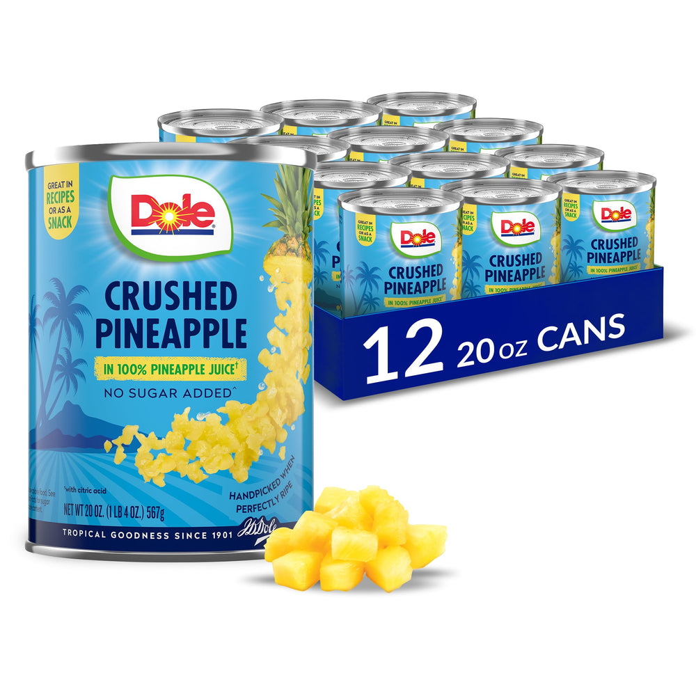 Dole crushed pineapple in juice can ready for pantry use