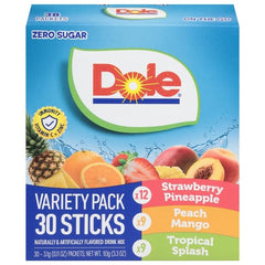 Dole drink mix variety-pack with three fruity flavors for quick, flavorful beverages.