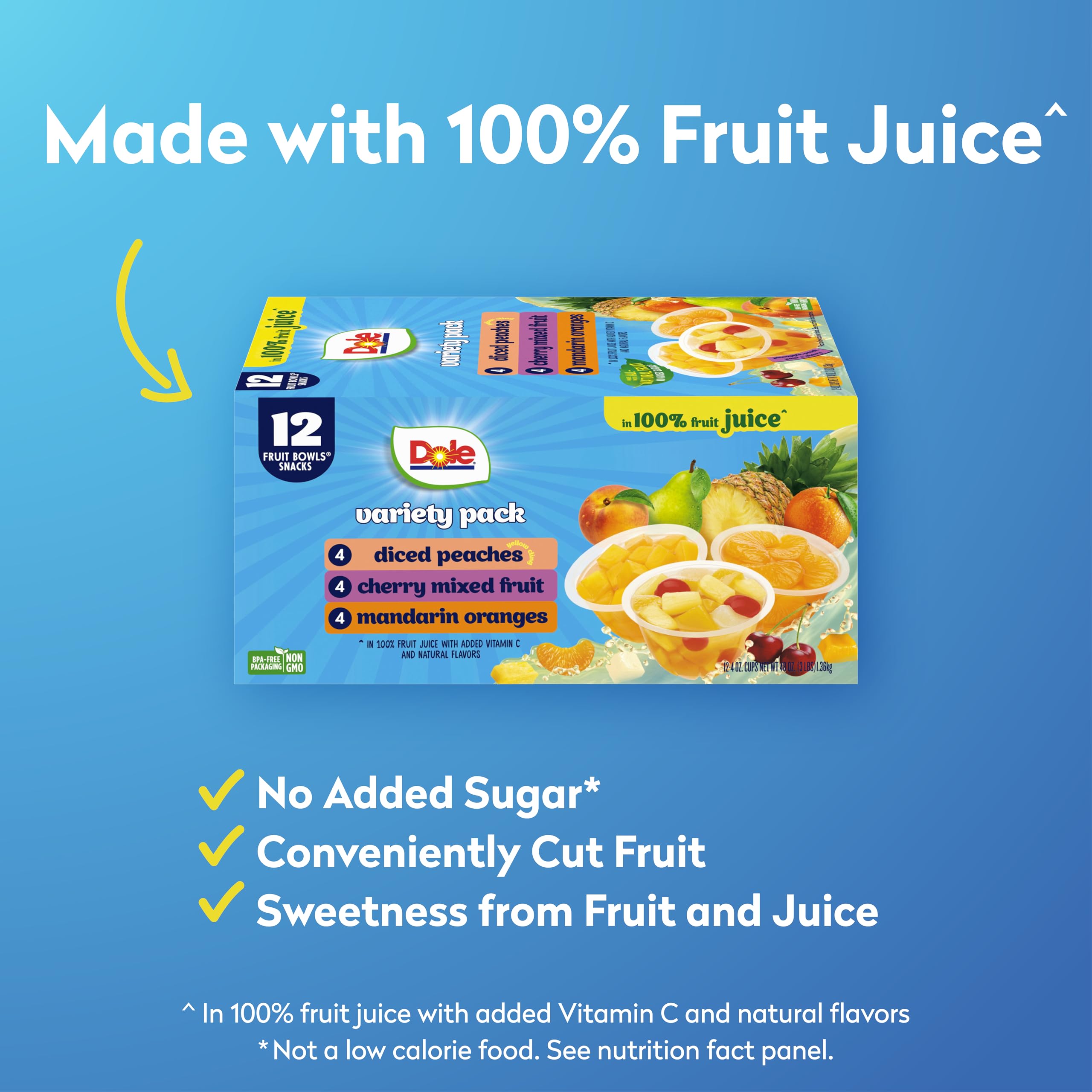 Dole Fruit Bowls cherry mixed fruit close-up showing colorful juice-packed fruit