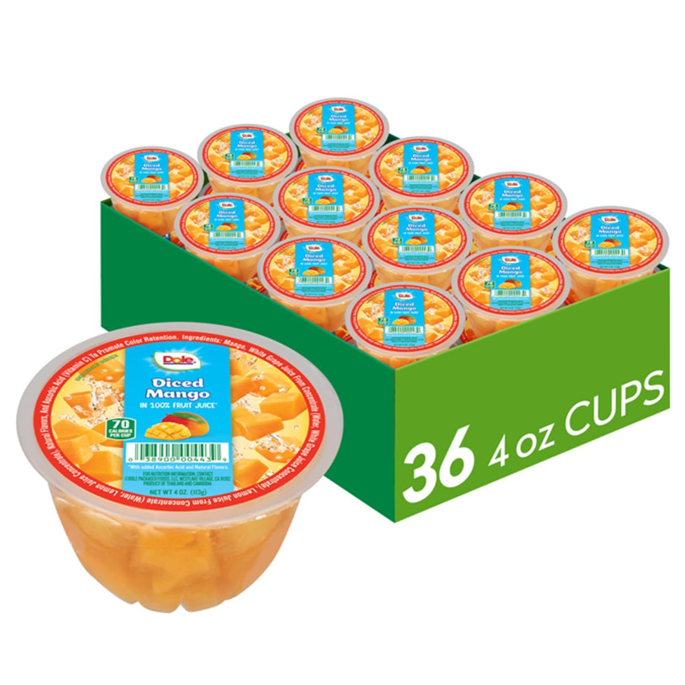 Dole Fruit Bowls Diced Mango cup for on-the-go snacking with 100% juice.