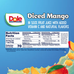 Dole Fruit Bowls Diced Mango snack cup ideal for lunchboxes with vitamin C.