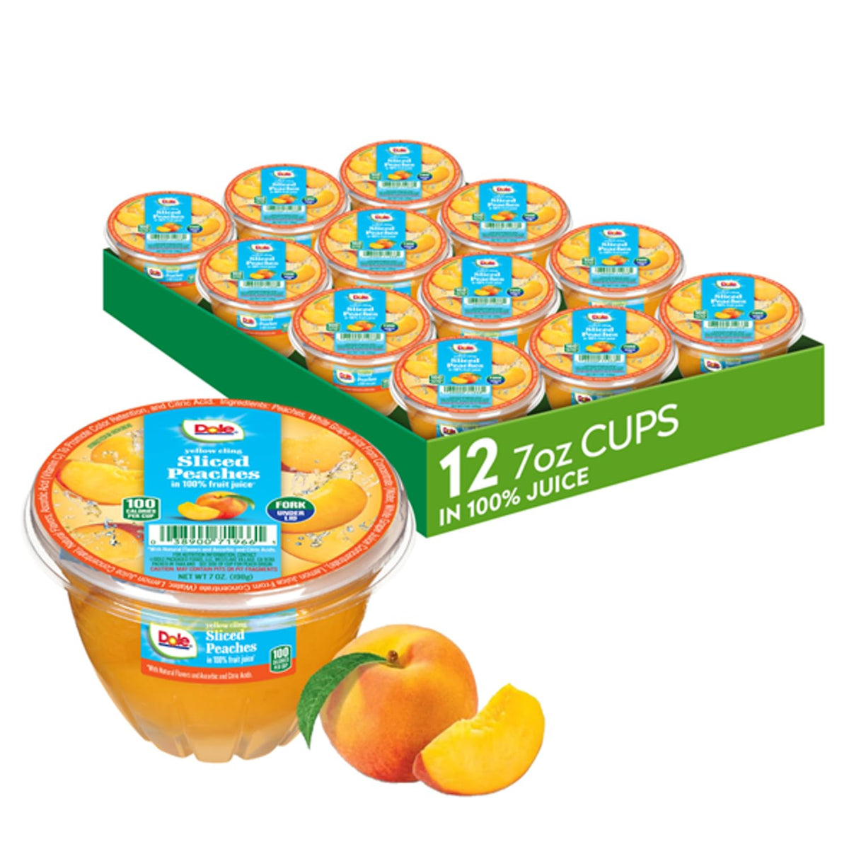 Dole Fruit Bowls Diced Peaches in 100% Juice for a quick, vitamin-rich snack.