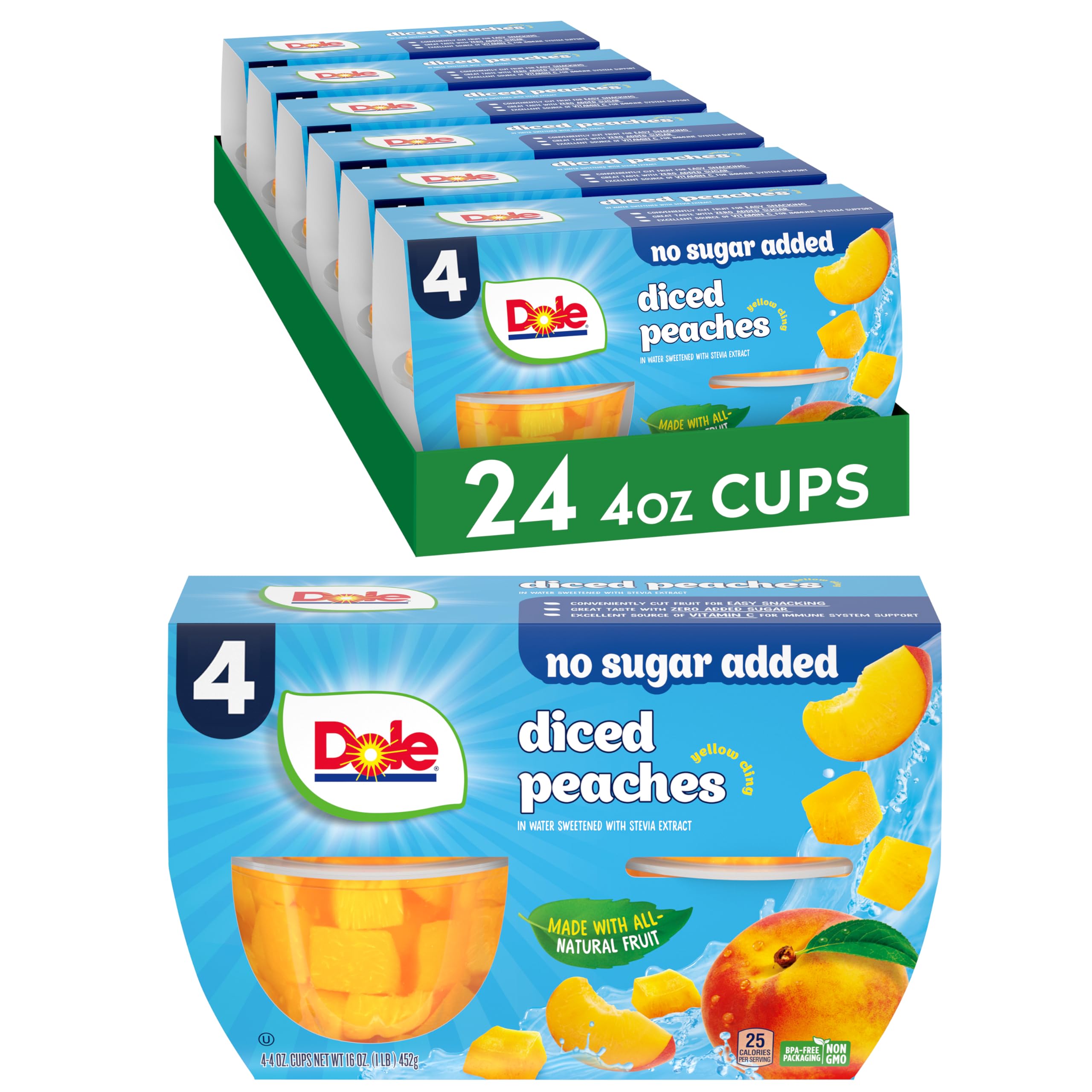 Dole Fruit Bowls diced peaches in a 4oz cup for a healthy snack