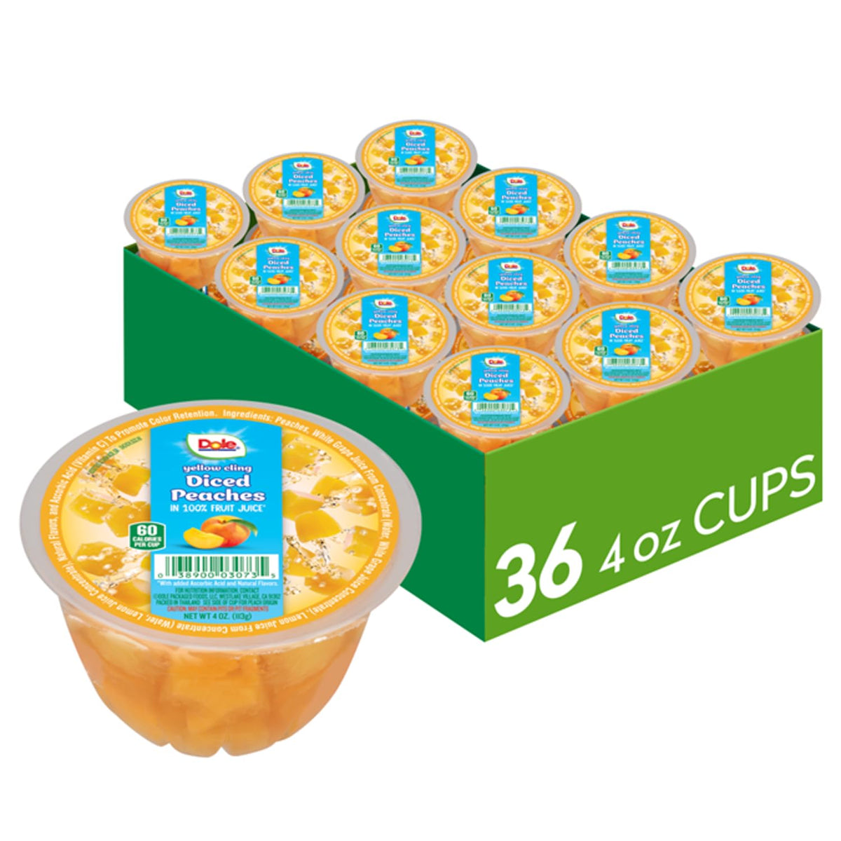 Dole Fruit Bowls Diced Peaches in 100% Juice offer a ready-to-go snack with vitamin C.