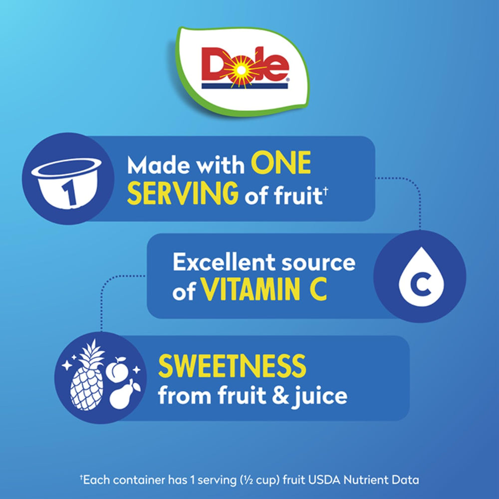 Dole Mixed Fruit in 100% Juice, ideal for kids' lunchboxes.