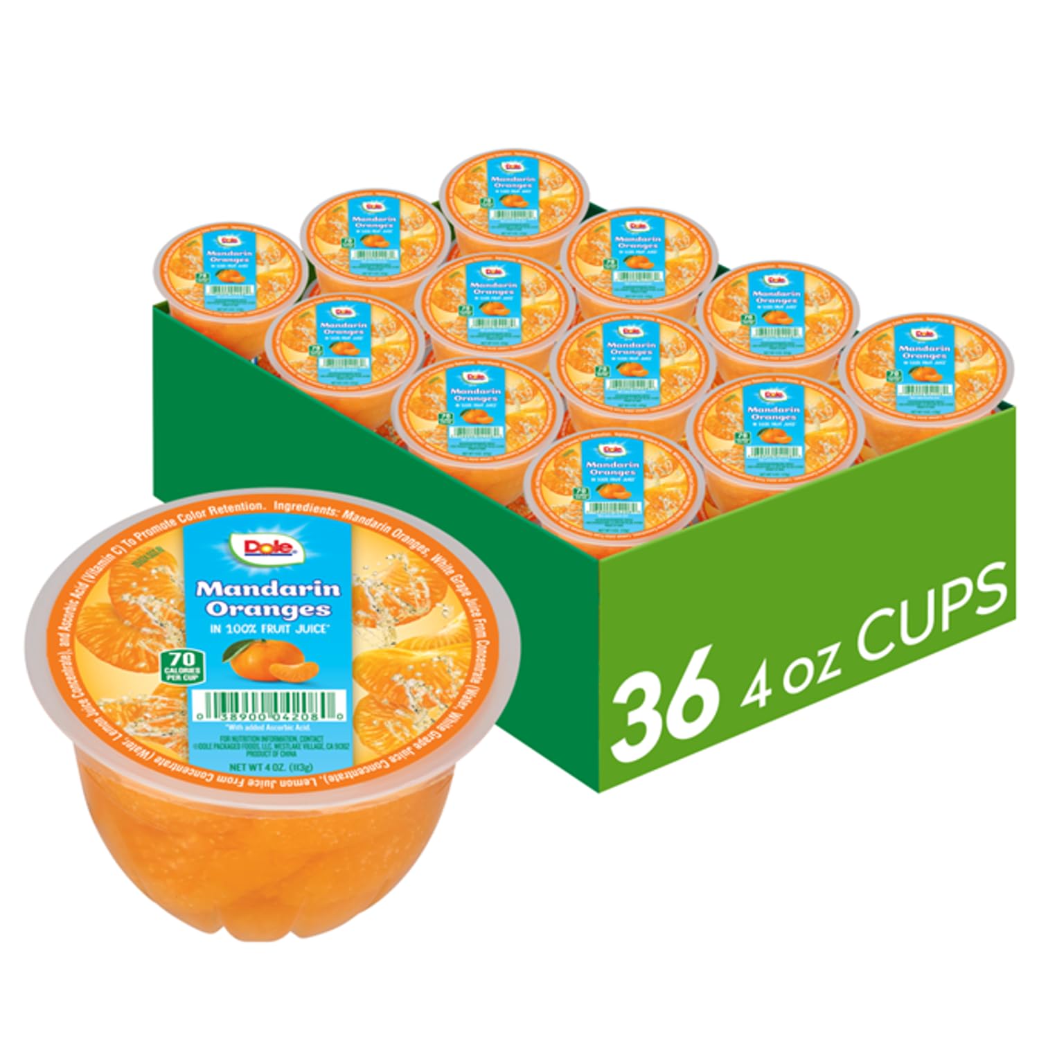 Dole Mandarin Oranges in 100% Juice, bite-sized and ready-to-eat for quick healthy snacking.