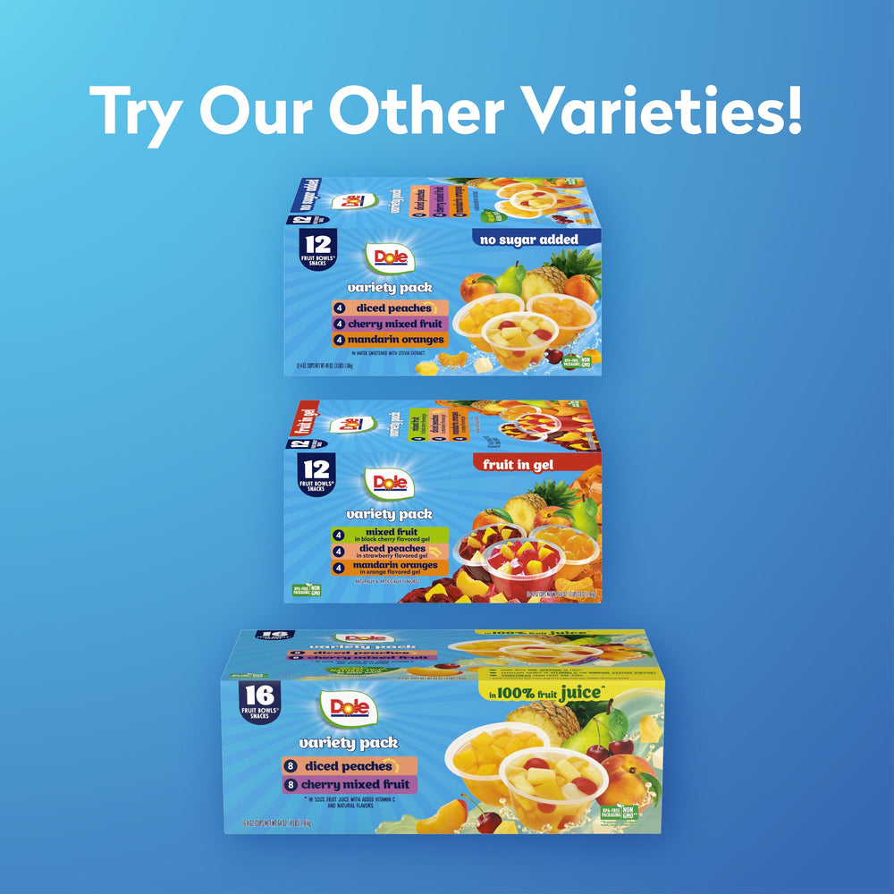 Dole Fruit Bowls packaging on store shelf illustrating pantry-ready snack option