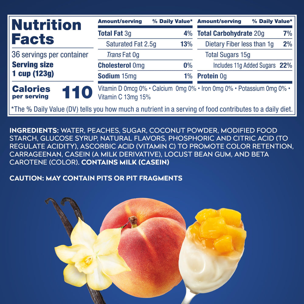 DOLE Parfait close-up shows juicy peaches with silky crème.