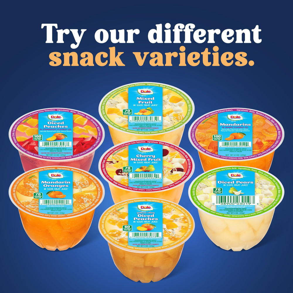 DOLE shelf-stable parfait cups in pantry-ready packaging.
