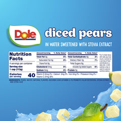Dole Fruit Bowls diced pears in water—perfect lunchbox snack.