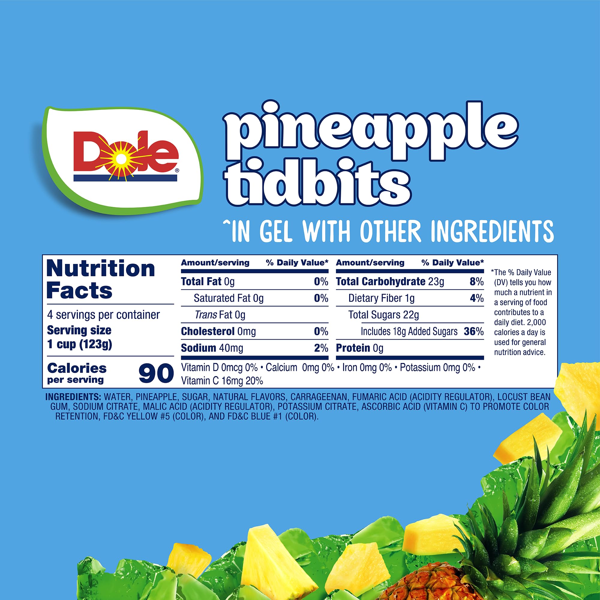 Close-up of Dole pineapple in lime gel shows bright tropical flavor potential.