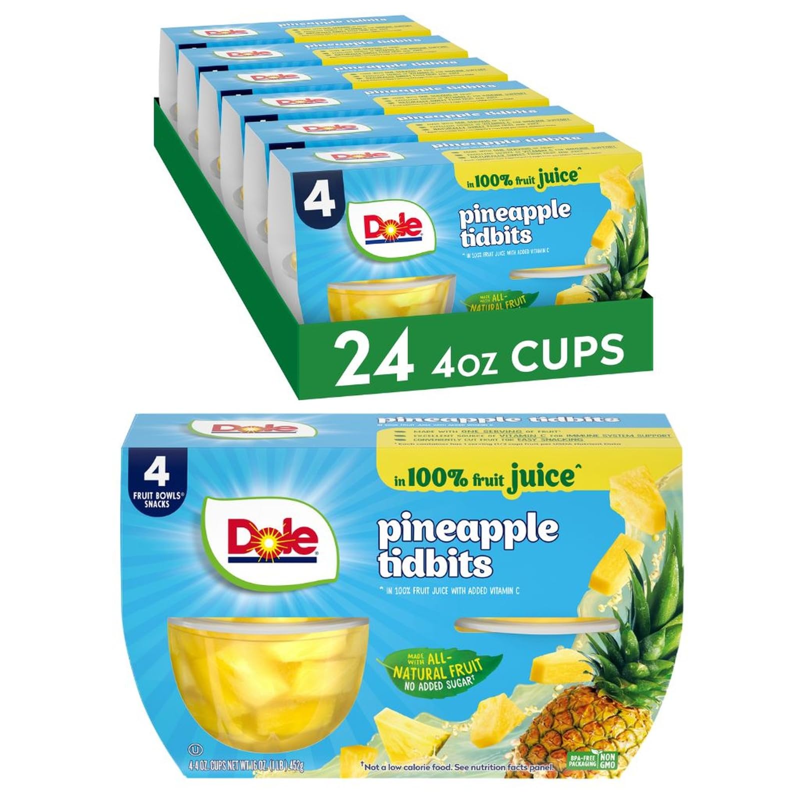 Dole Fruit Bowls pineapple tidbits in juice, ideal for lunchboxes and on-the-go snacking