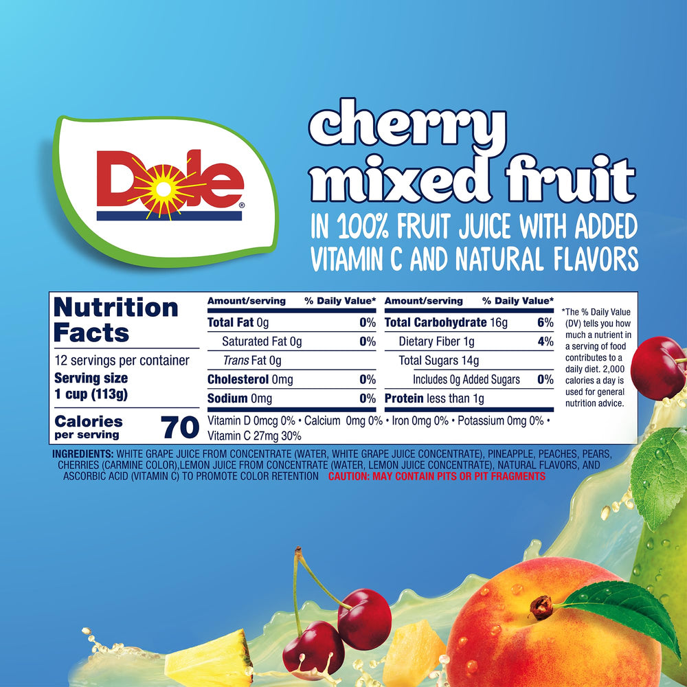 Dole fruit bowls snack pack front view, convenient lunchbox option.