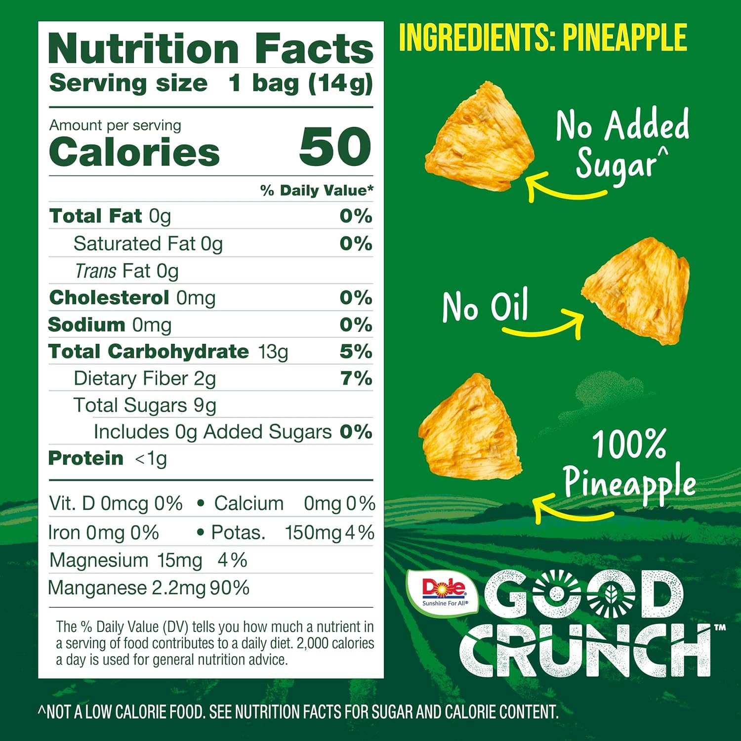 Dole Good Crunch pineapple bites close-up shows crisp texture.