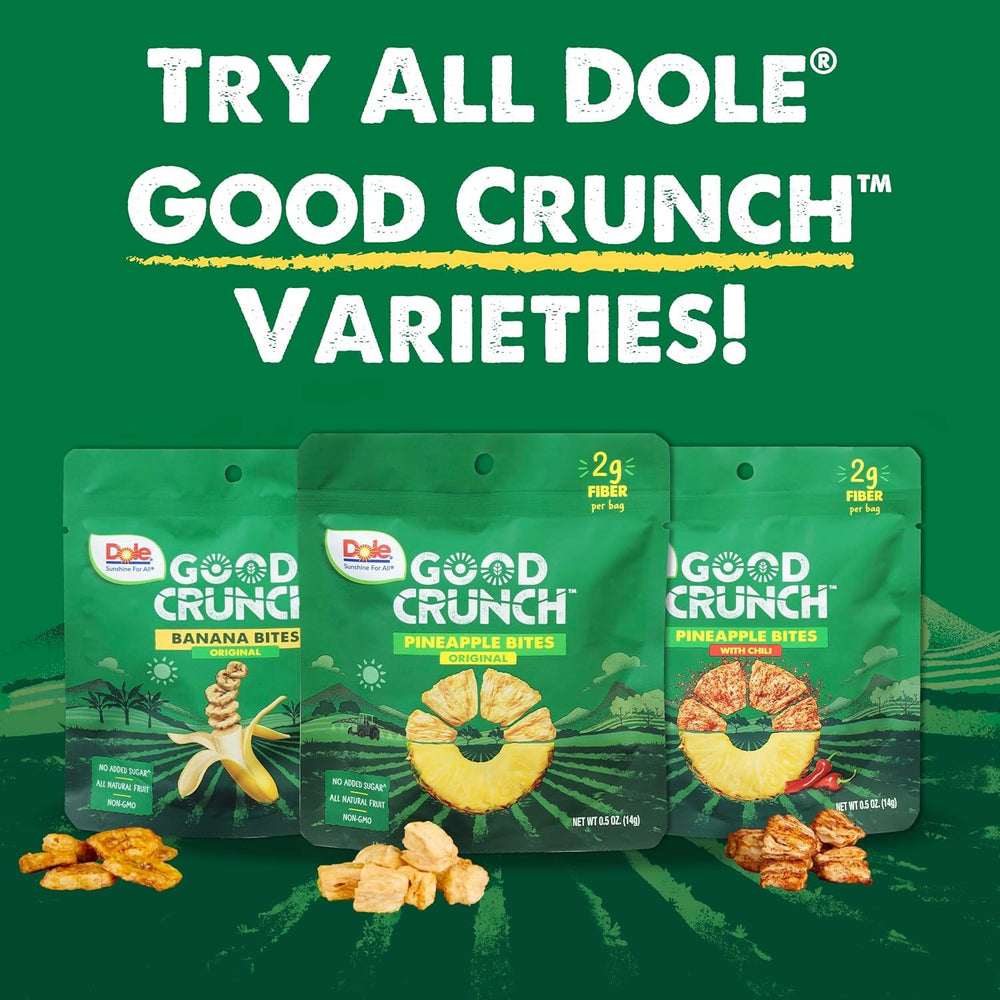 Sustainability behind Dole Good Crunch with solar energy and upcycling.