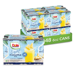 Dole Light Pineapple Juice can front shows no added sugar and 40 calories per serving.