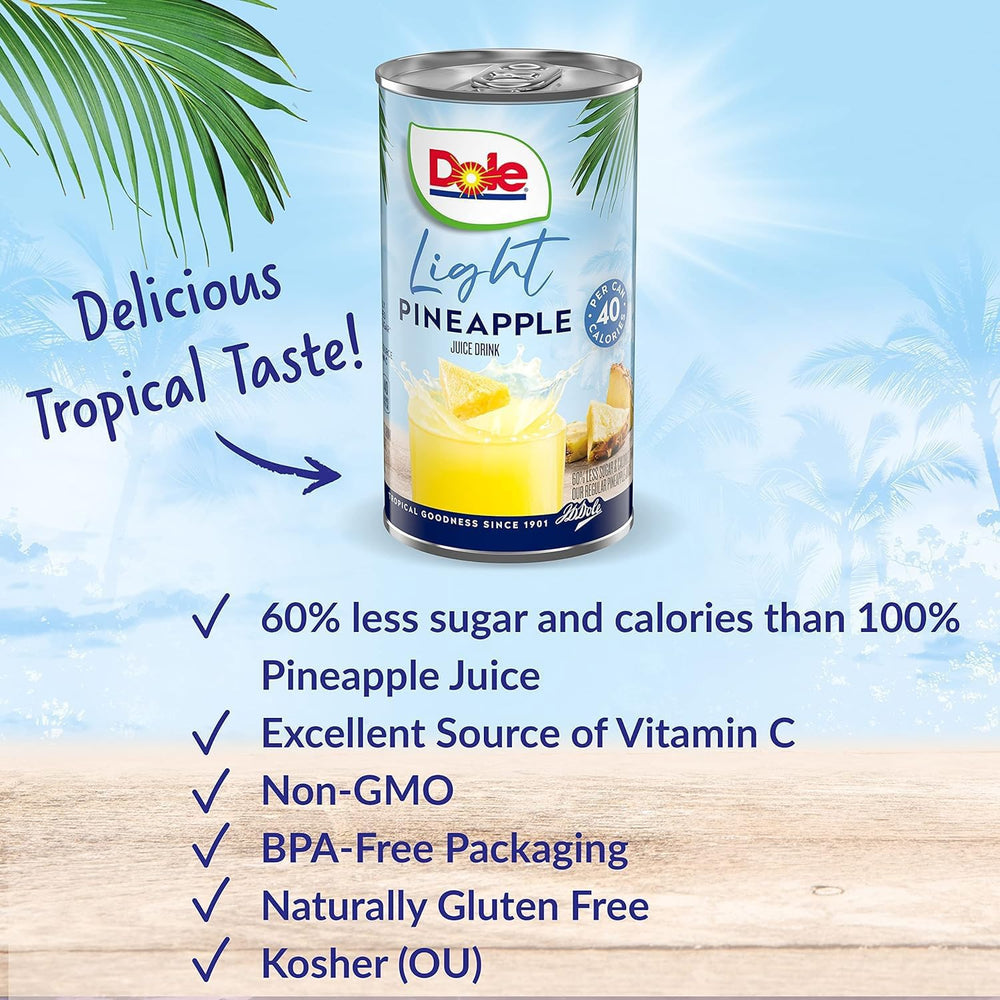 Dole Light Pineapple Juice glass served emphasizes vitamin C boost and refreshment.