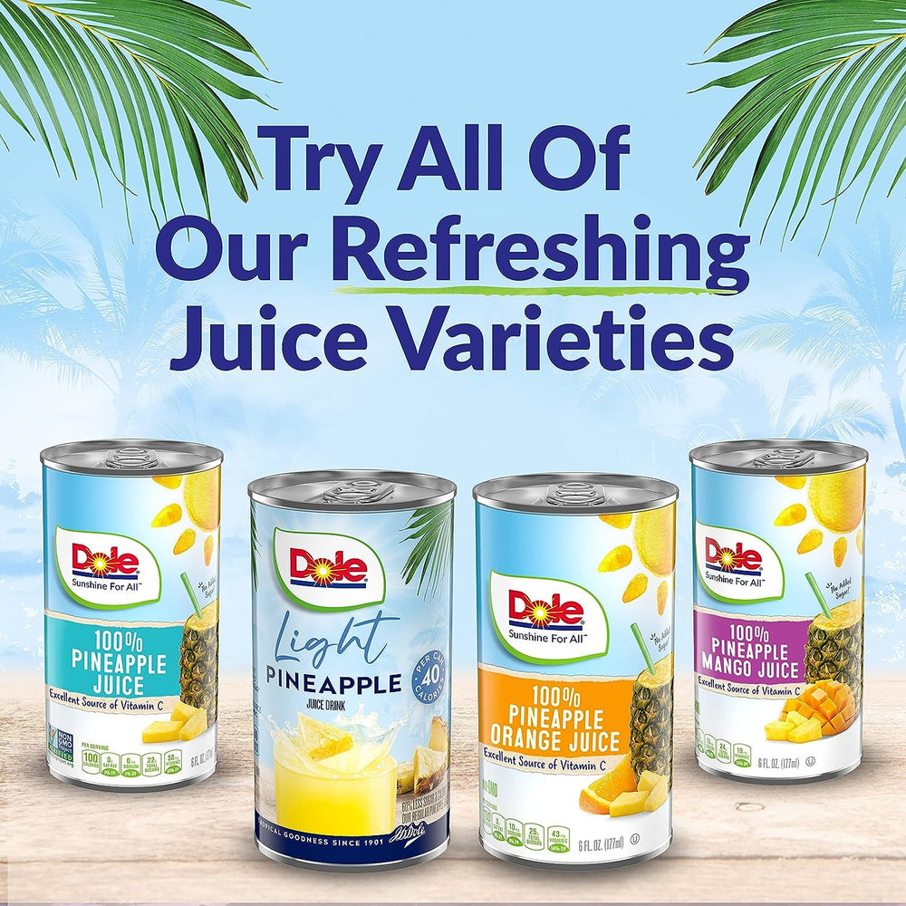 Dole Light Pineapple Juice on store shelf signals tropical refreshment option.
