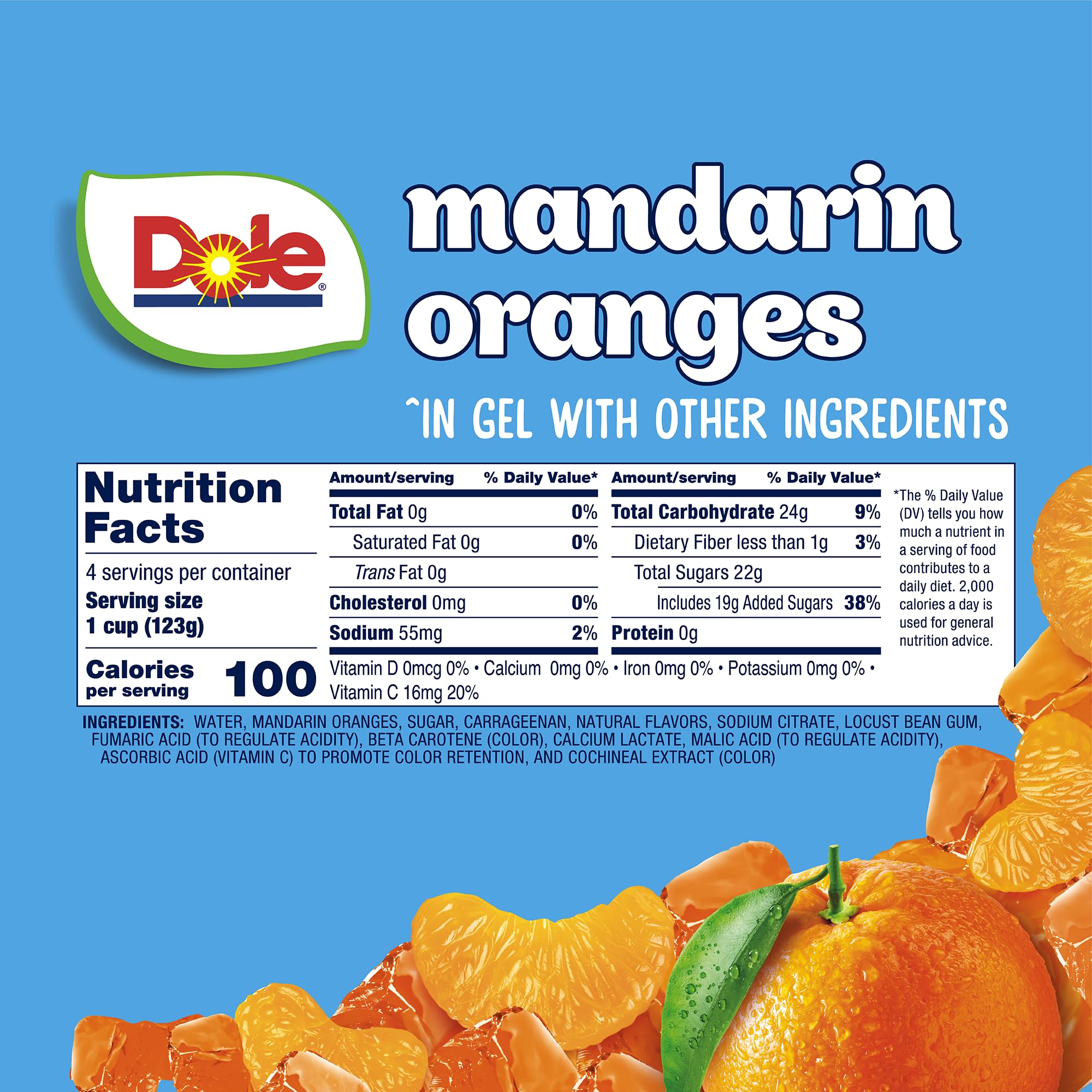 Dole mandarins orange gel closeup: juicy segments with bright gel texture for kids