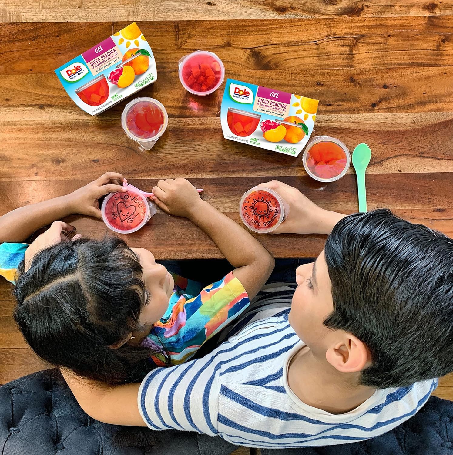 Non-GMO ingredients in Dole peaches in strawberry gel cups