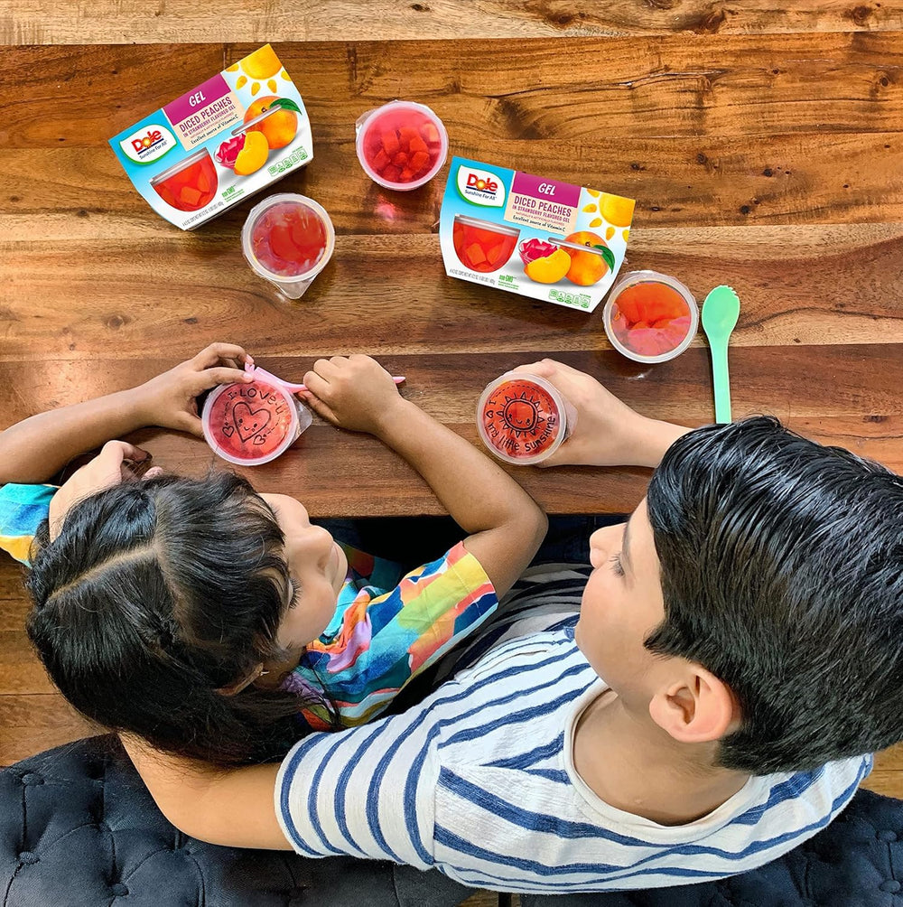 Non-GMO ingredients in Dole peaches in strawberry gel cups