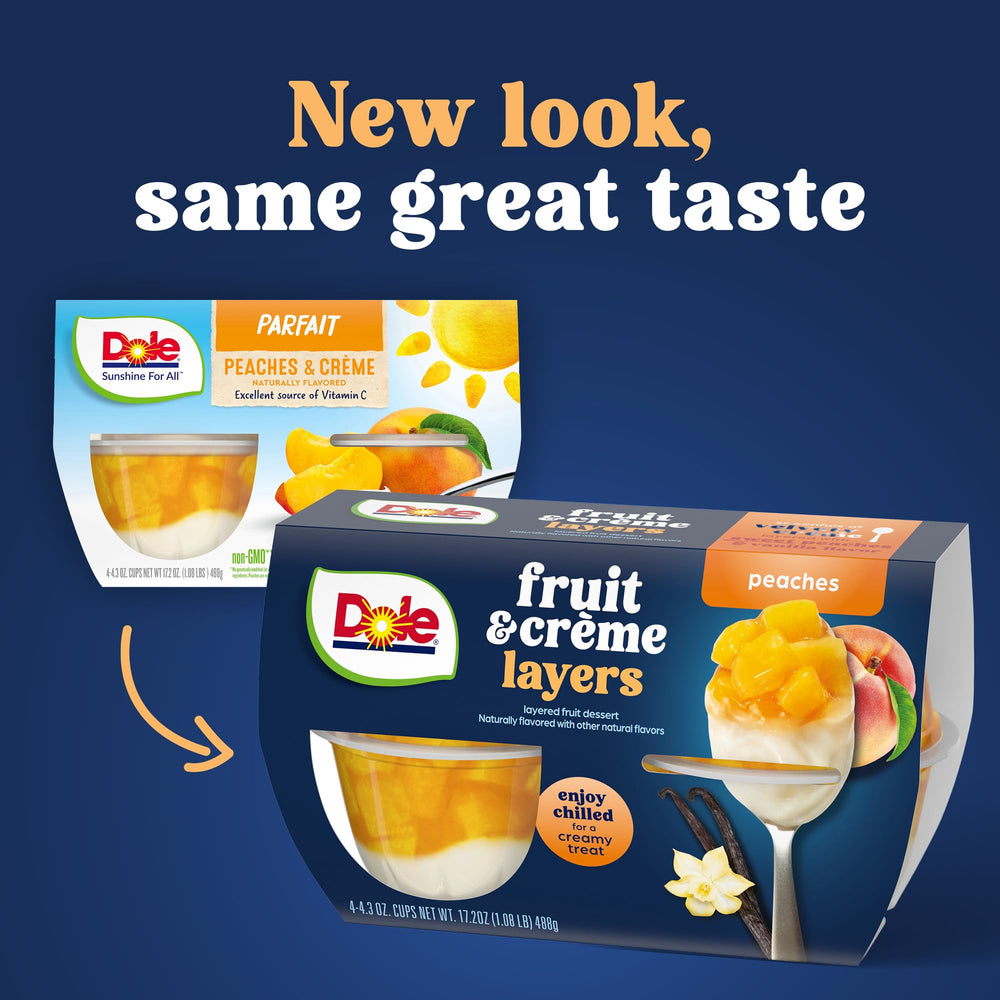 Dole Peaches & Creme Parfait vanilla creme layer closeup.
