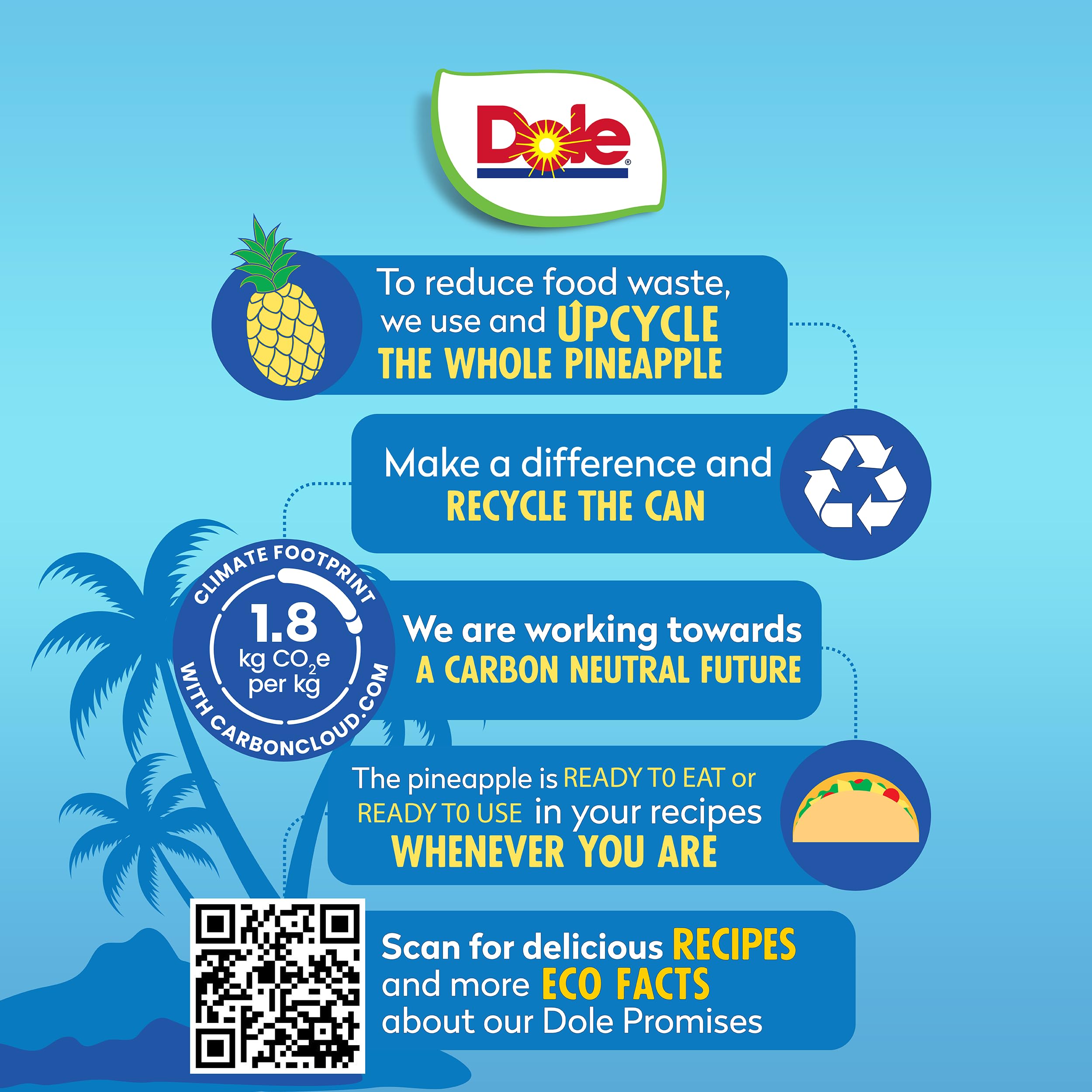 Dole Pineapple Chunks can label highlighting no sugar added.