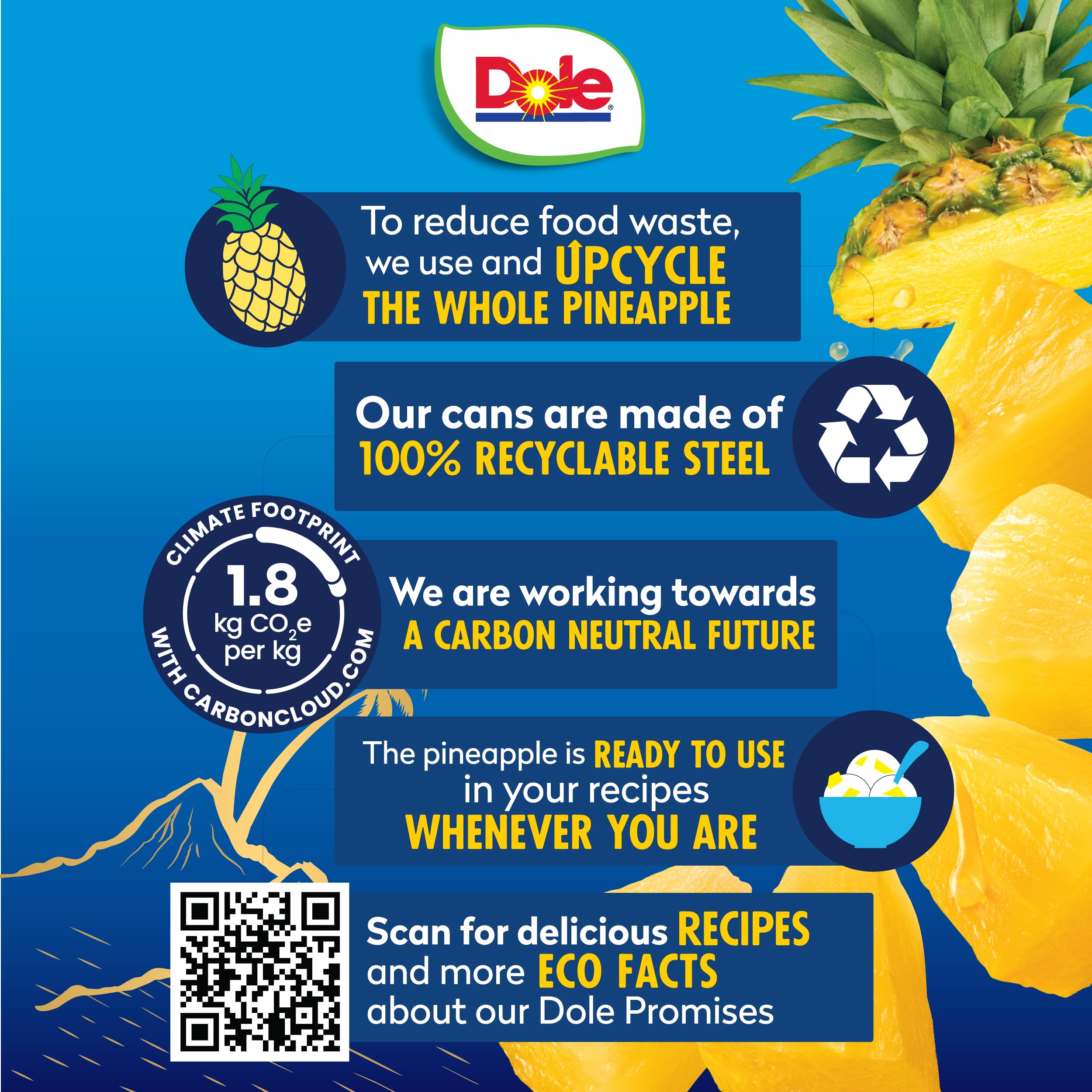 Dole pineapple chunks in juice added to a cooking or salad dish.