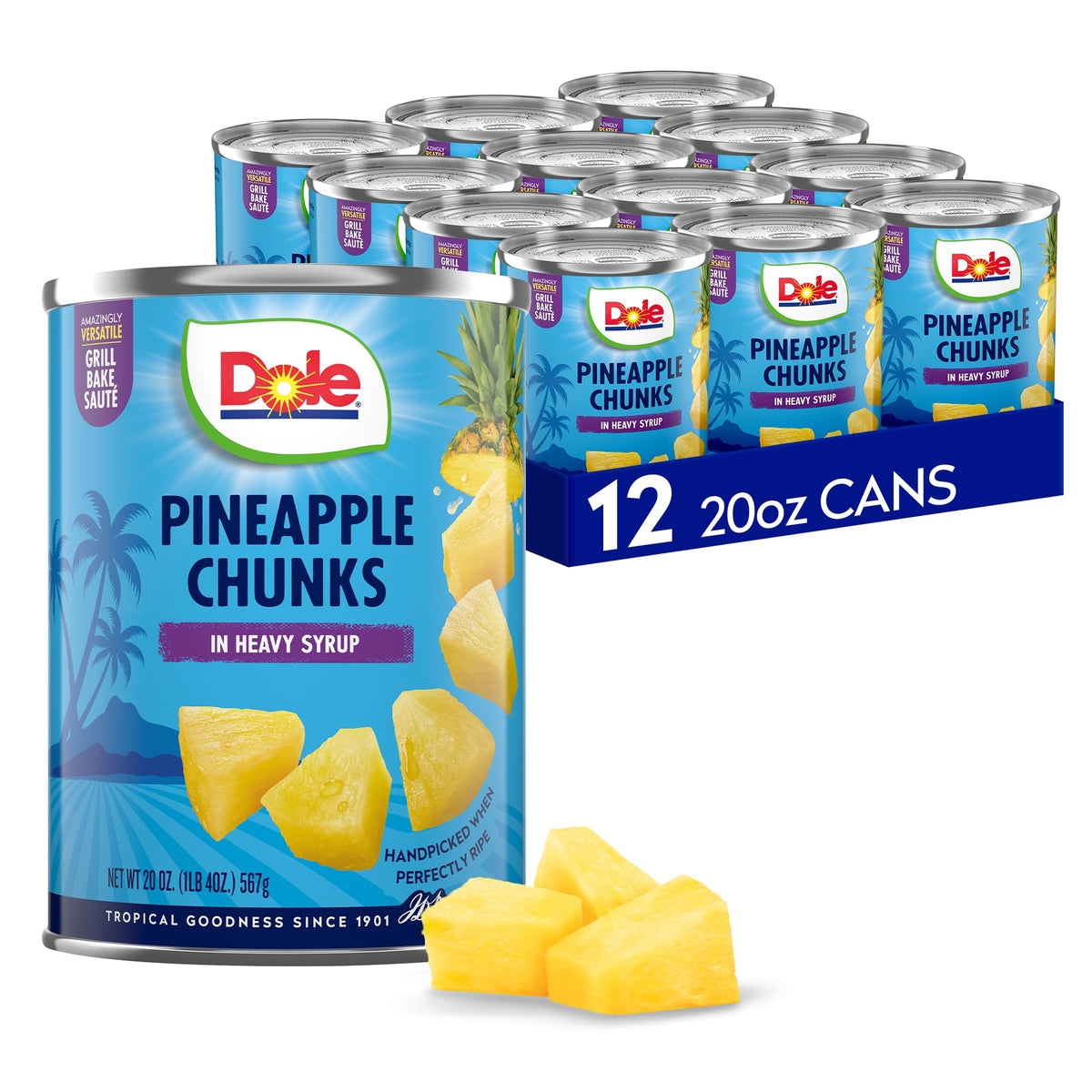 Dole Pineapple Chunks in Heavy Syrup can open for quick snacking