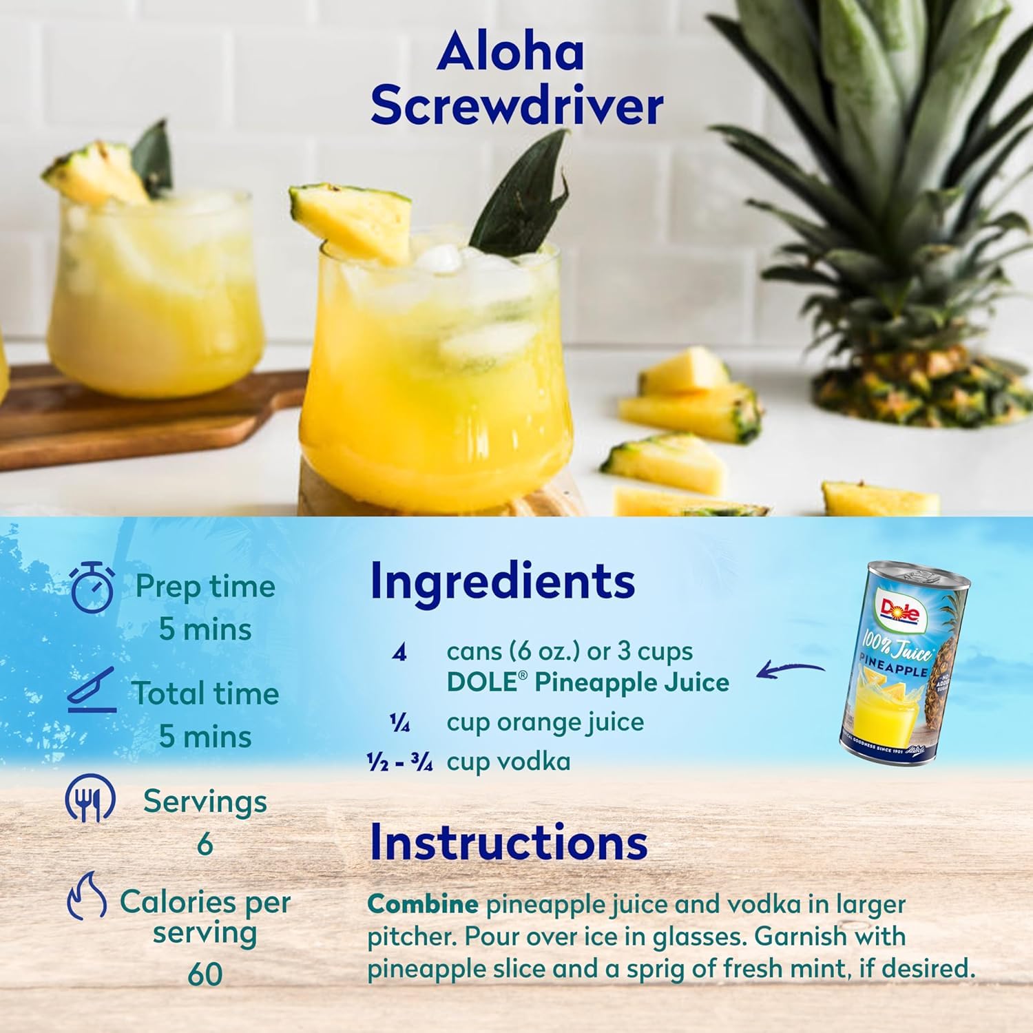 Shelf-stable Dole Pineapple Juice in BPA-free can packaging for storage.