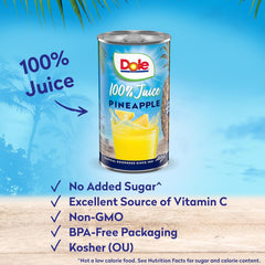 Six-pack display of Dole Pineapple Juice cans for convenient stocking.