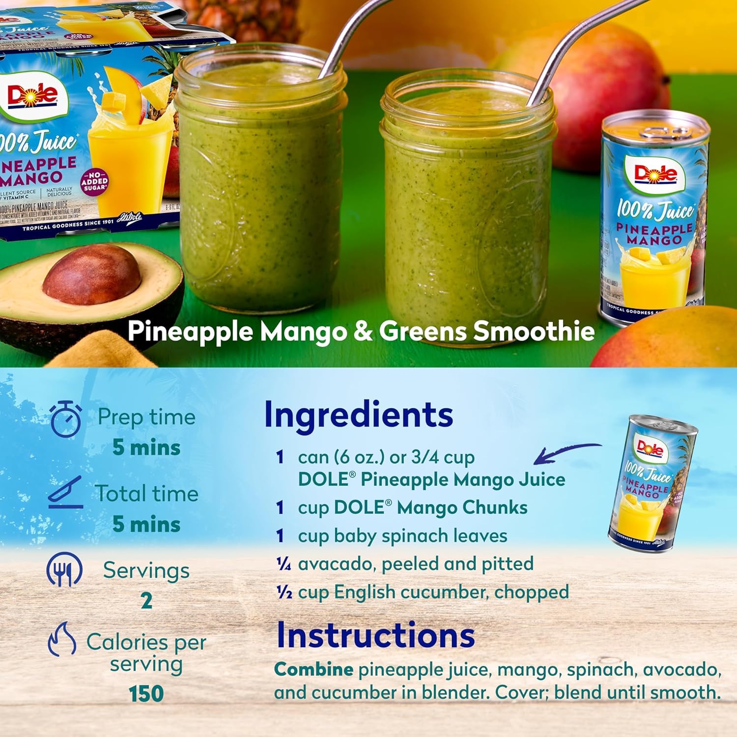 Dole pineapple mango juice in a kitchen setting for easy meal prep.