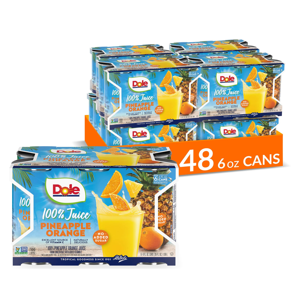 Dole Pineapple Orange Juice bottle pouring into a glass for a refreshing tropical sip.