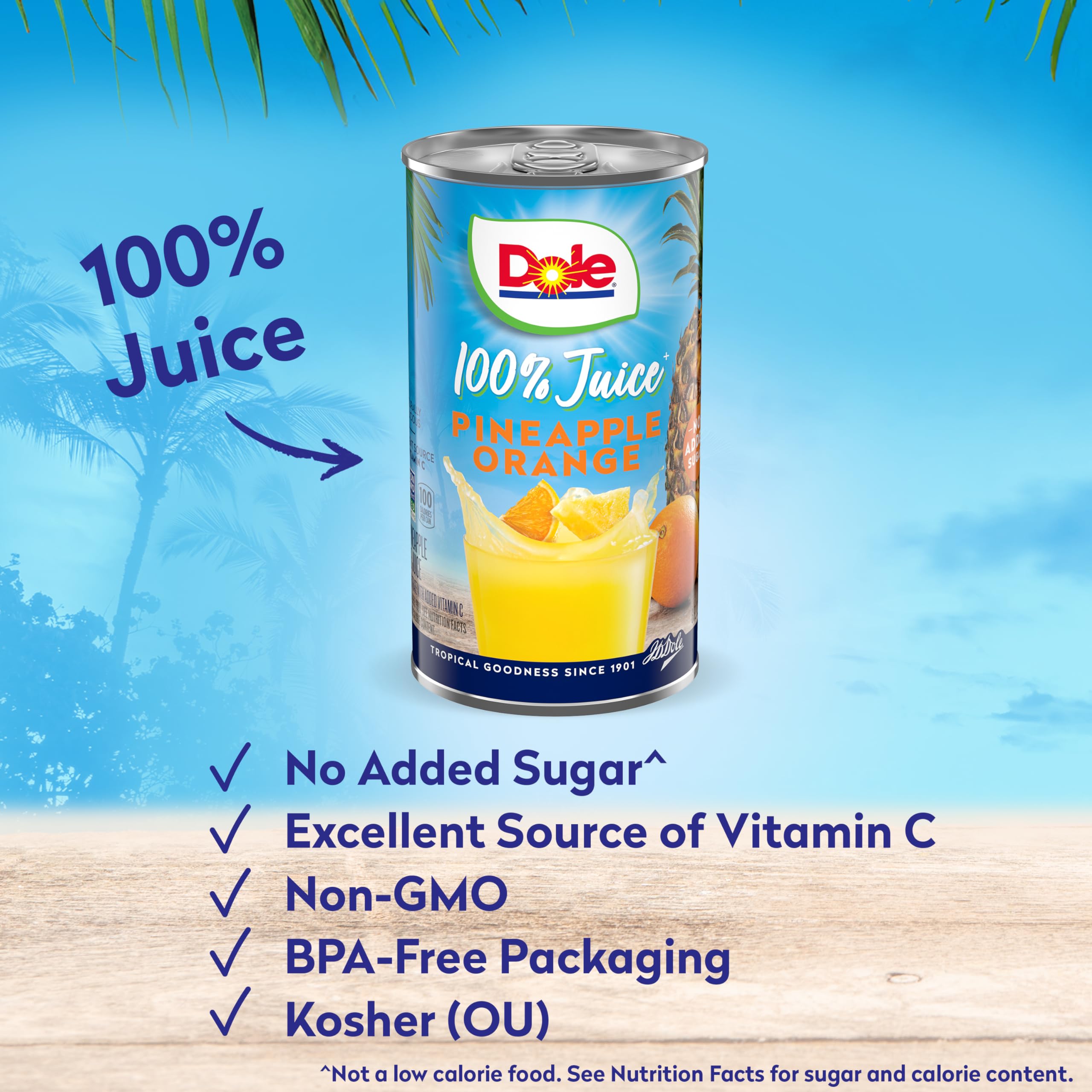 Chilled Dole Pineapple Orange Juice served in a glass with ice.