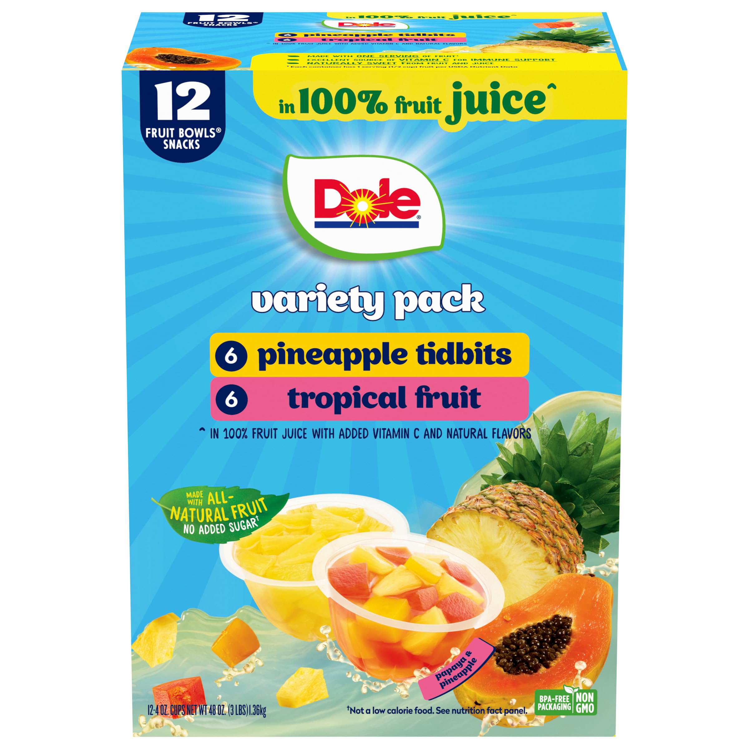 Dole Pineapple Tidbits 4oz bowl with bite-sized chunks for easy snacking.