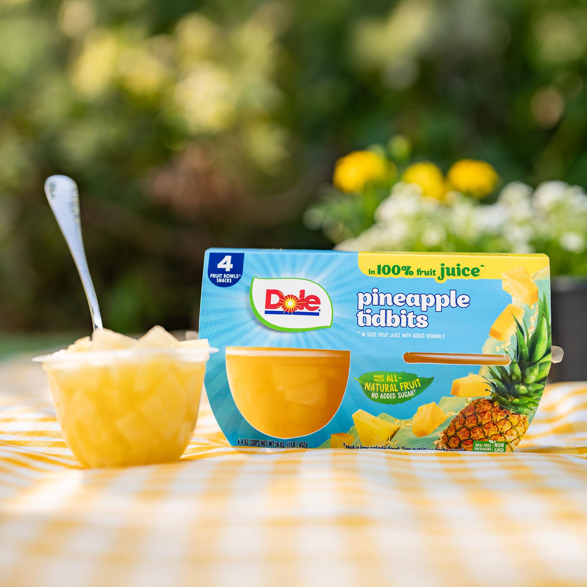Dole Pineapple tidbits in juice, refreshing and vitamin C rich for healthy bites