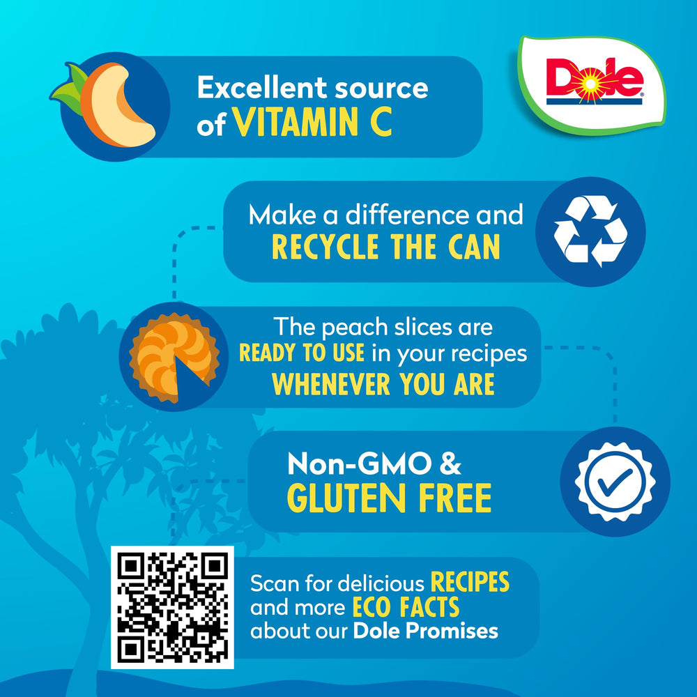 Dole sliced peaches topping ideas for yogurt, oats, or salads.