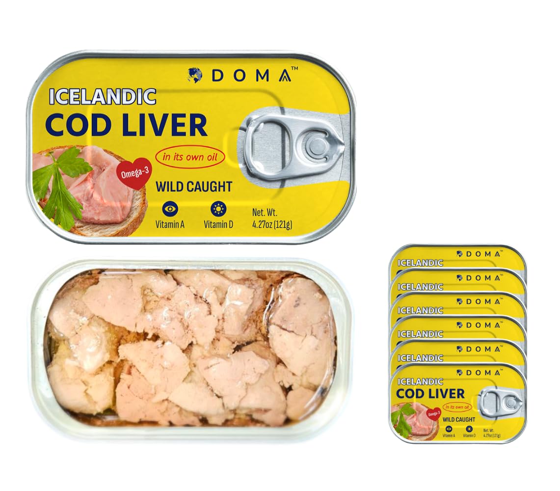 DOMA Icelandic cod liver in own oil can, ready as a convenient omega-3 source.