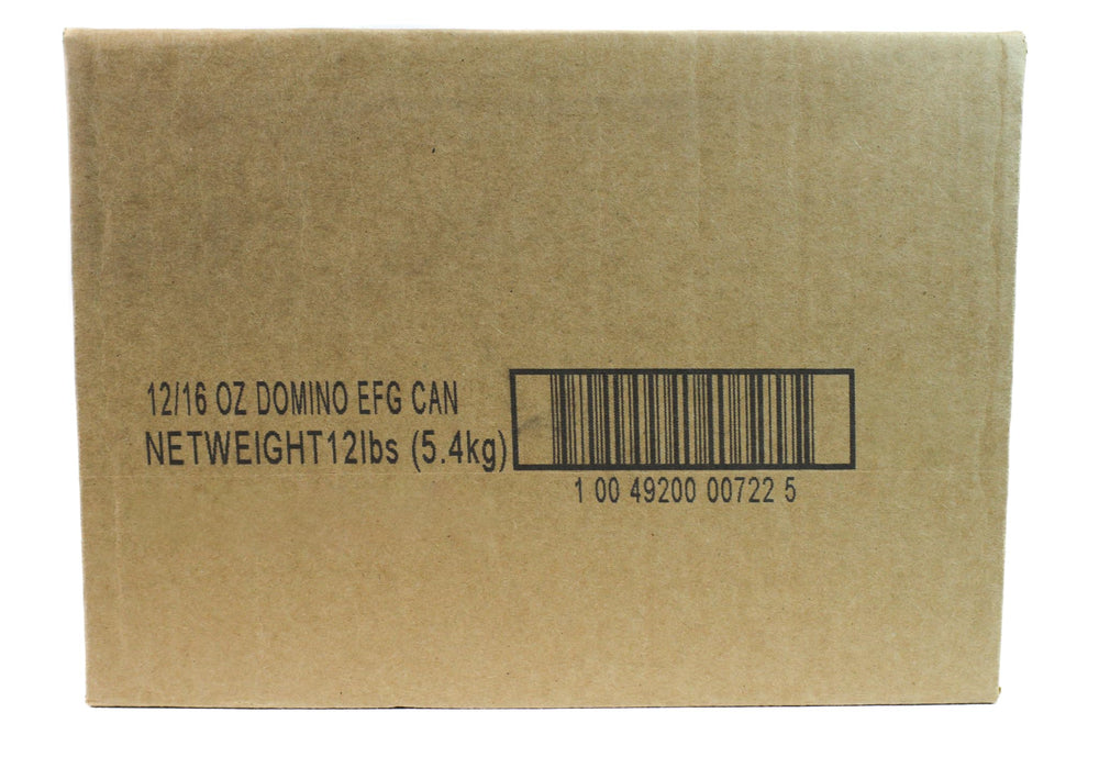Domino packaging detail with resealable spout for freshness.
