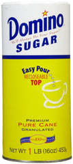 Domino Pure Cane Sugar bottle with easy pour top, ideal for quick beverages.