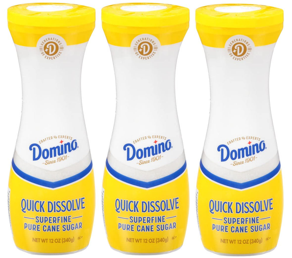 Domino Quick Dissolve sugar dispenser front view showing easy pouring.