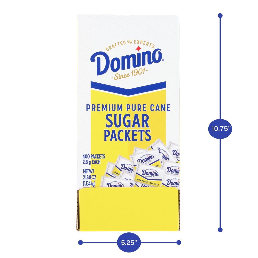 Domino sugar packets at a front-desk service area for guests