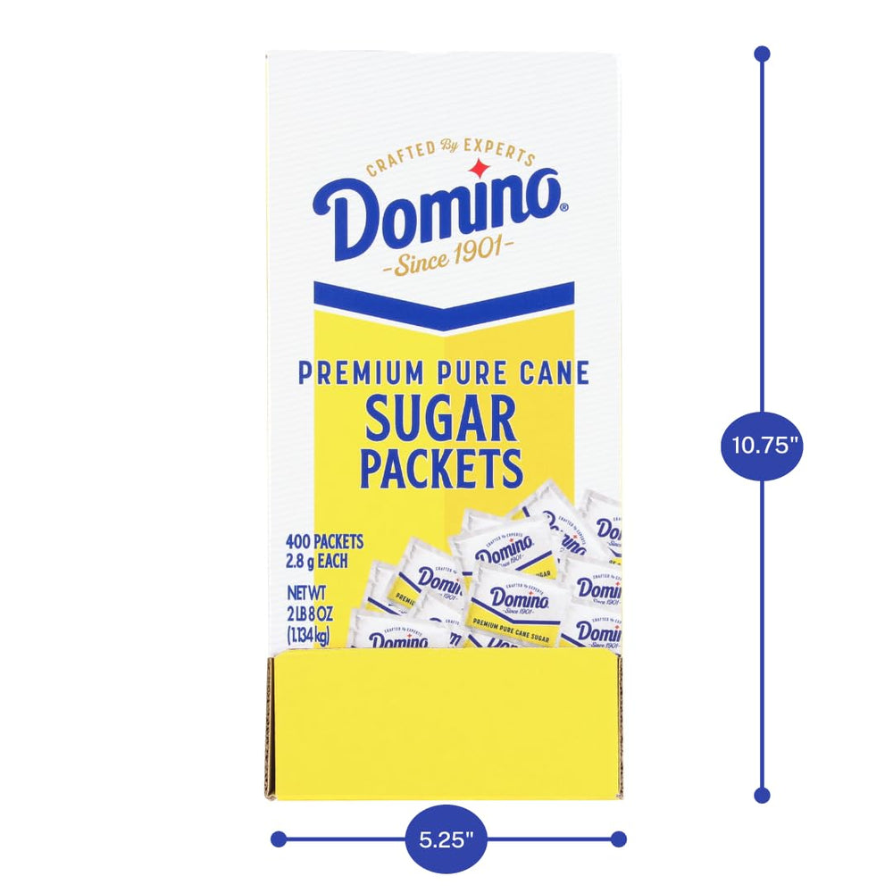 Domino sugar packets at a front-desk service area for guests
