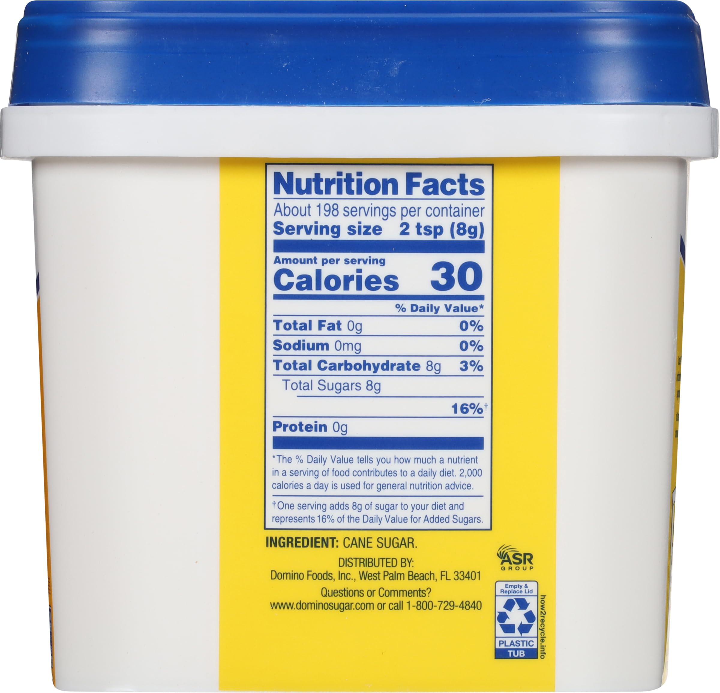 Domino wide-opening-tub-sugar enables quick measuring for baking.