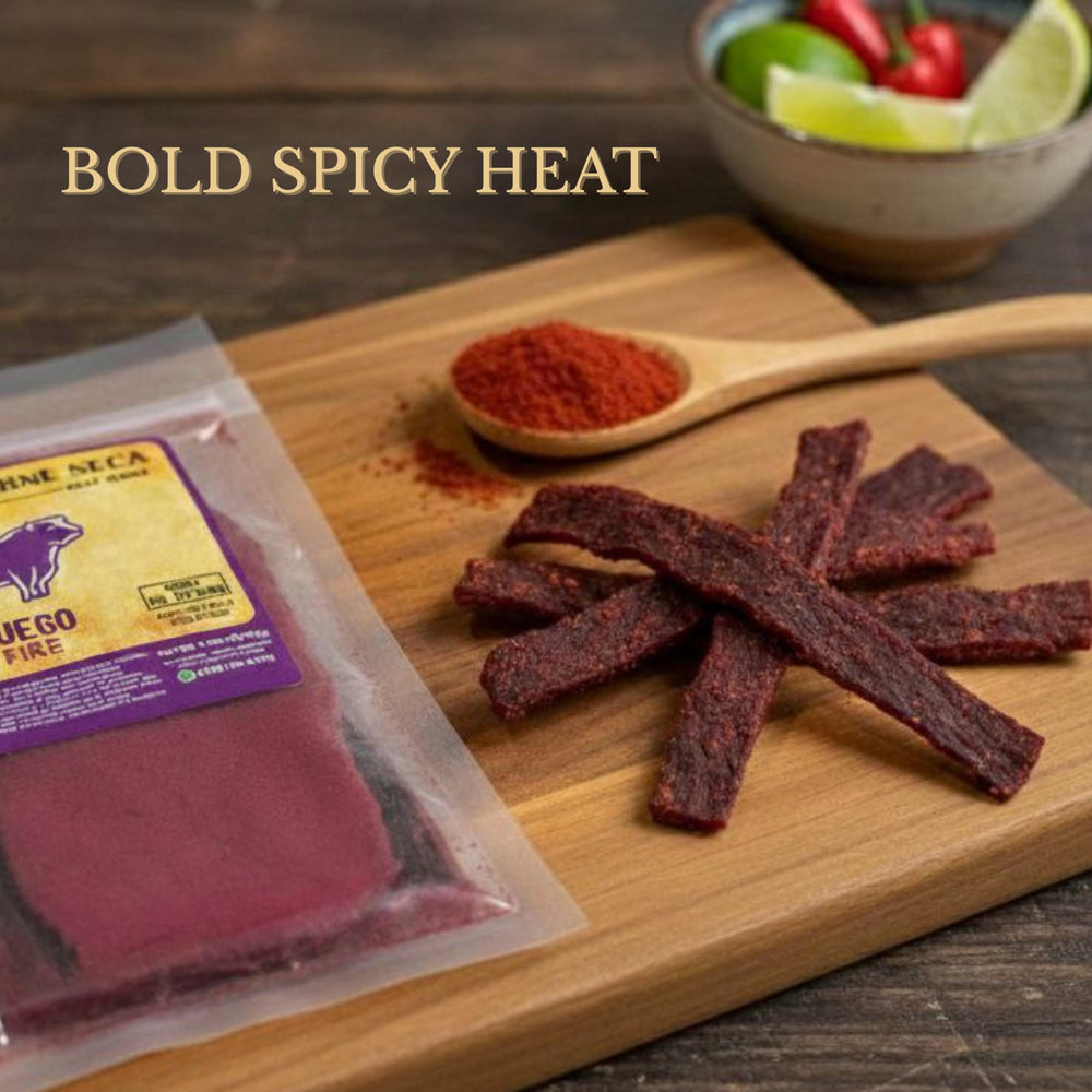 Don Beto's Carne Seca Fuego, Texas-made jerky, ready for quick snacks.